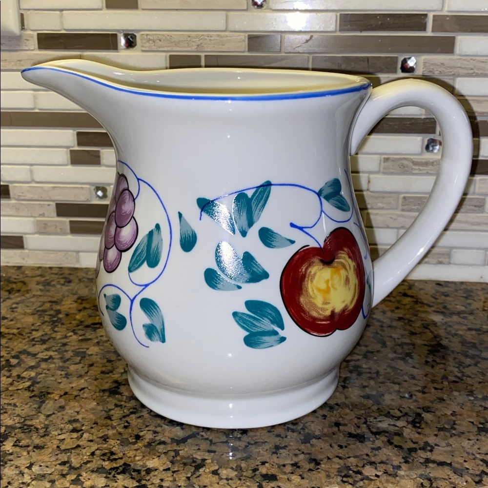 Vintage Fruttie Tabletop Unlimited 6” Porcelain Pitcher with Painted Fruit